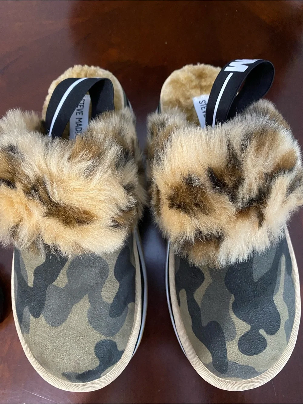Steve Madden Leopard Faux-Fur Camo Platform Slide Sandals